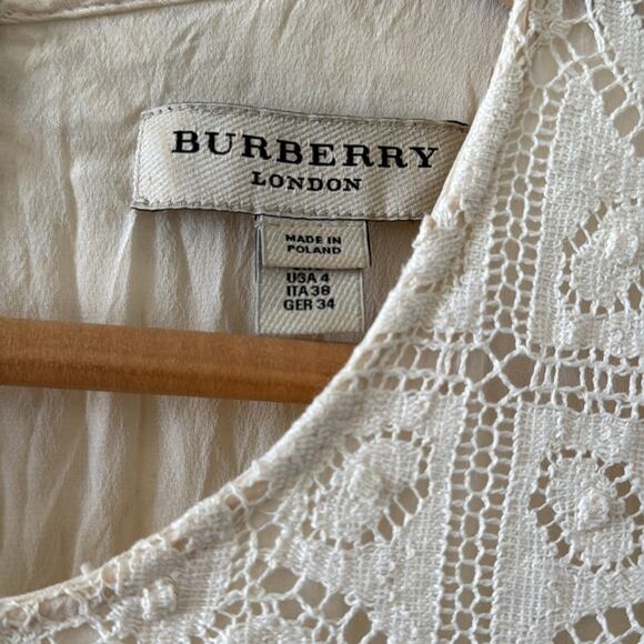 Burberry London RTW Short Sleeve Lace Cotton Silk Dress Ivory Size 4 - Picture 9 of 10